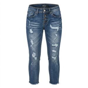Dollhouse Charley Blue Distressed Raw Hem Button Fly Jeans Women Size 5